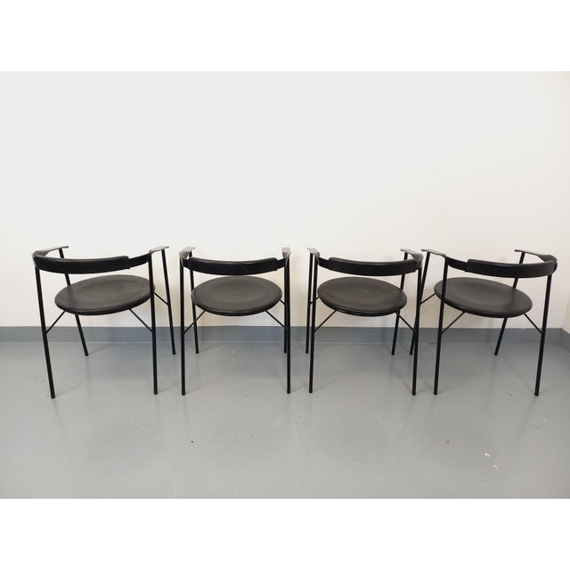 Black Vintage Italian Armchairs in Black Metal and Black Imitation Leather, 1980s, Set of 4 For Sale - Image 8 of 18