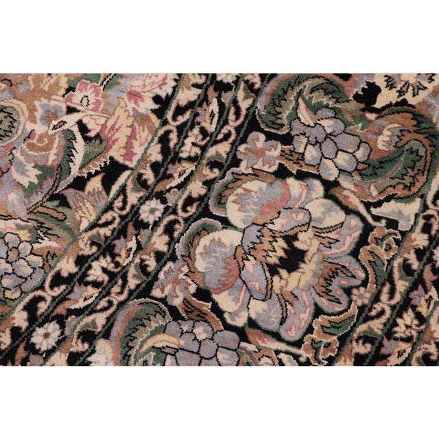 1990s Boho Chic 1990's Floral Pak-Persian Black/Gray Wool Round Rug- 9'1'' X 9'2'' For Sale - Image 5 of 9