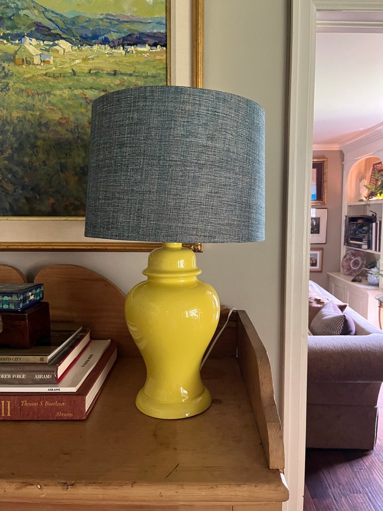 1970s Vintage Mid-Century Yellow Ginger Jar Ceramic Table Lamp