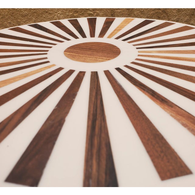2020s Contemporary Traditional Moroccan Resin and Walnut Wood Stool / Beige Bell Shape For Sale - Image 5 of 6