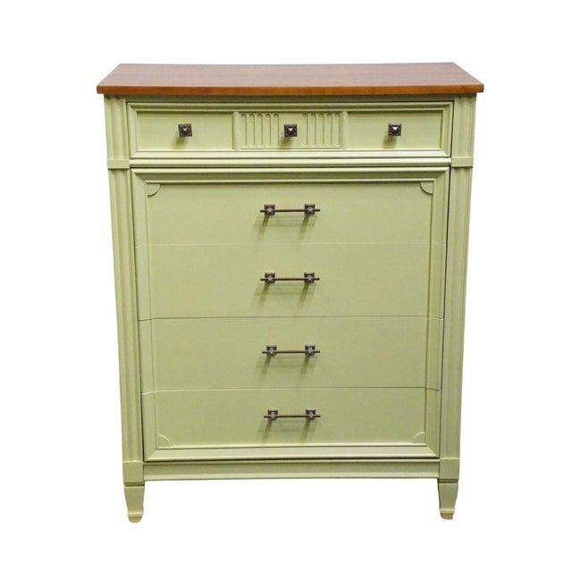 Rustic European Bassett Furniture Ticino Collection Cream Painted 36" Chest of Drawers W. Solid Cherry Top 238-96-251 For Sale - Image 3 of 13