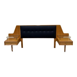 G Plan Queen Size Headboard & Night Stands With Glass Shelf C 1950's For Sale