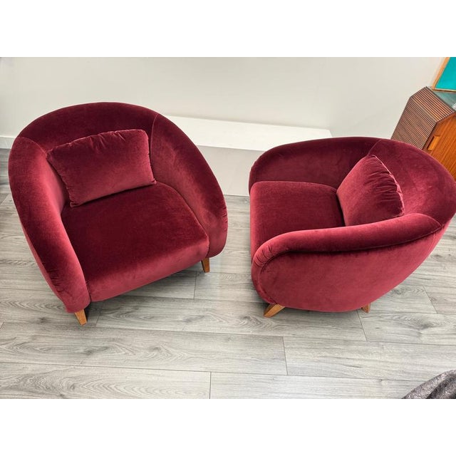Large Italian Club Chairs in Ruby Velvet, 1960s, Set of 2 For Sale - Image 3 of 8