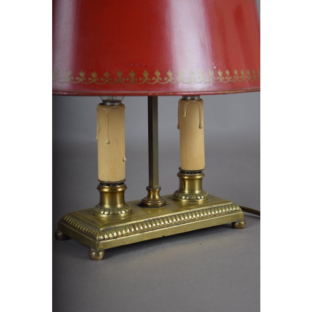 Brass Bouillotte Table Lamp with Red Tole Shade, 1950s For Sale - Image 13 of 15