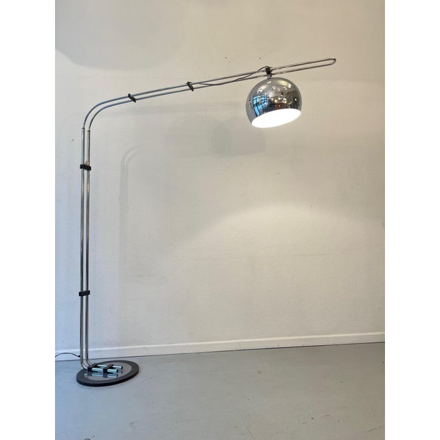 Angled Floor Lamp in Chromed Metal and Cast Iron from Zonca, 1970s For Sale - Image 9 of 9
