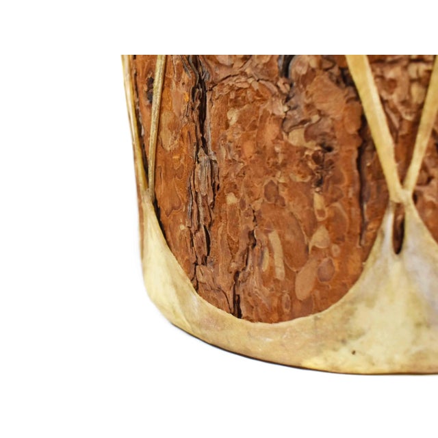 Mid 20th Century Handmade Double Sided Rawhide Leather Covered Hollow Bark Log Drum For Sale - Image 11 of 12