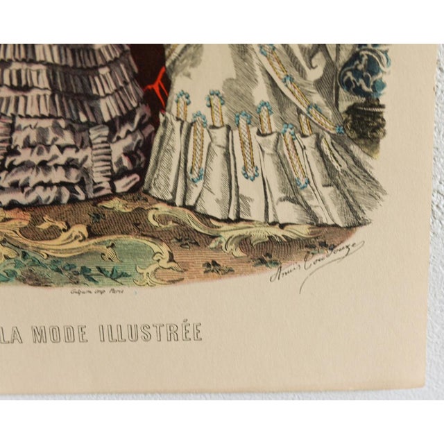 Lot of 5 Antique French Fashion Plates L La Mode Illustrée 1870s L Signed Anaïs Toudouze, Hand Colored Bustle Dresses, 9x12" Each For Sale - Image 16 of 17