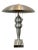 Mid-Century Modern brushed aluminum table lamp and shade with lucite finial, French, circa 1970. Measure: 27-inches high.