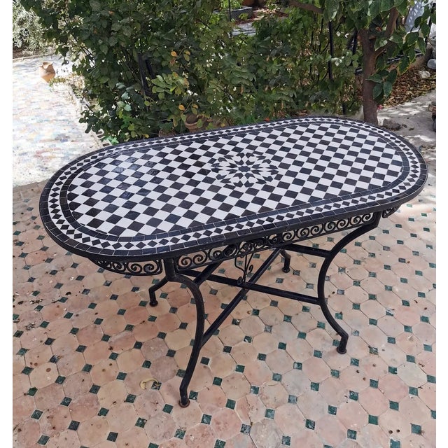 Black White Oval Table Moroccan Mosaic Art Work For Sale - Image 6 of 6