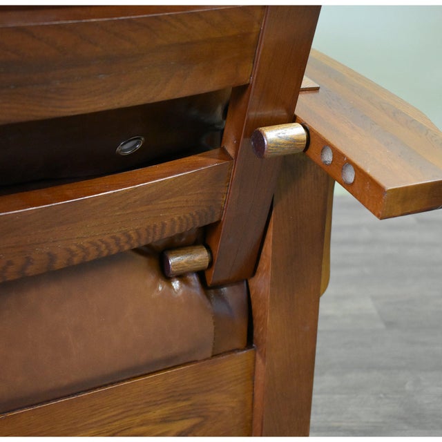 Craftsman / Mission Leather and Oak Morris Chair - Chestnut For Sale - Image 4 of 7