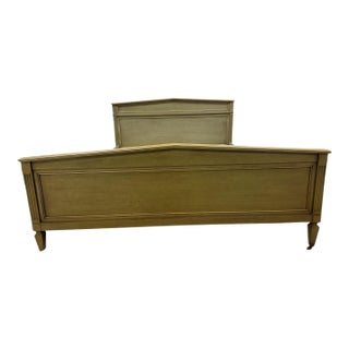 Vintage Neoclassical Sage Green Queen Bed Frame (Headboard, Footboard, Rails) Attributed to White Fine Furniture Co. For Sale