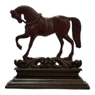 Antique Victorian Cast Iron Prancing Horse Doorstop Equestrian Decor For Sale