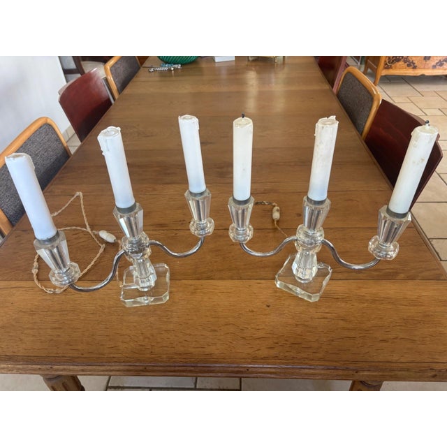 Art Deco Electrified Chandeliers in Cut Crystal and Chrome Metal, 1930, Set of 2 For Sale - Image 11 of 11