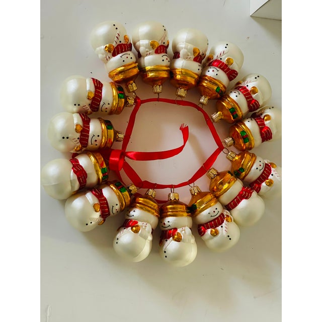 Gorgeous Smiling Snowmen mid century modern vintage German blown glass mercury Handpainted Christmas ornaments figurines.