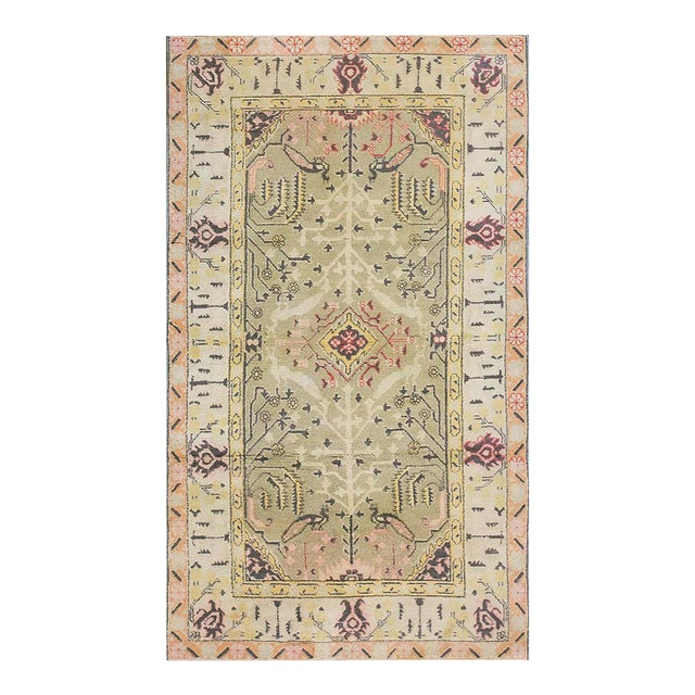 1900s Gray Medallion Antique Indian Agra Rug 4'0" X 6'0" Handknotted Wool Carpet For Sale