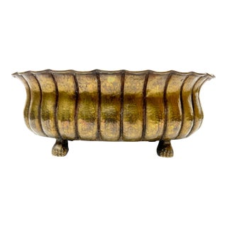 Mid Century Hand Crafted and Hammered Brass Long Footed Planter For Sale