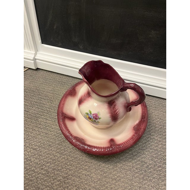 Ceramic 1920s Floral Style Dry Sink - Basin & Pitcher For Sale - Image 7 of 9