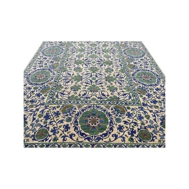 1990s Handwoven Transitional Suzani Area Rug 10x13 For Sale - Image 9 of 9