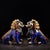 Chinese Pair of Vintage Chinese Cloisonné Foo Dogs / Guardian Lions in Cobalt Blue With Silver-Tone Brass For Sale - Image 3 of 9