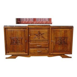 Large Vintage Sideboard in Walnut and Black Marble, 1950s For Sale