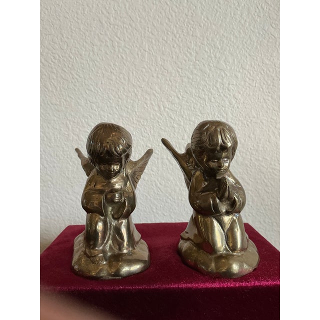Metal Pair of Vintage Bronze Angel Cherub Candleholders For Sale - Image 7 of 12