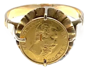 Mid 20th Century 14k Stamped Yellow Gold Vintage Solid Gold Coin Ring, Size 5.75