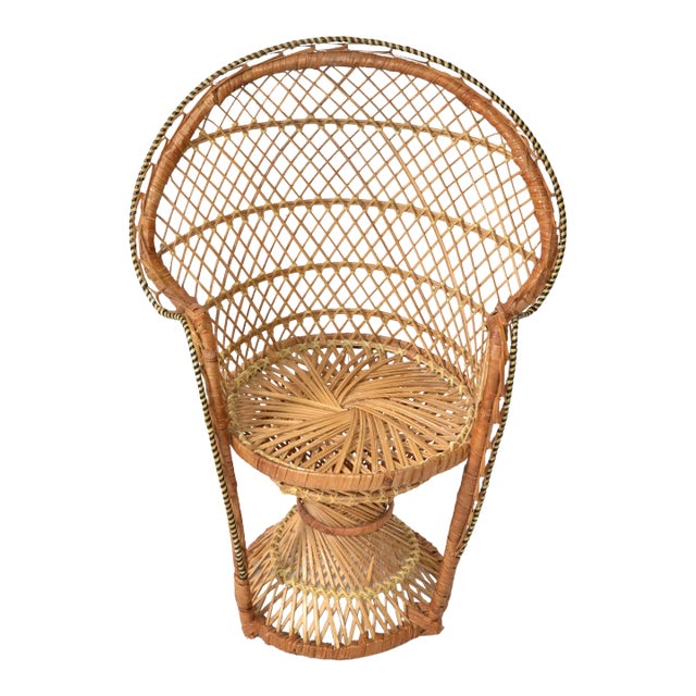 1970s Mid-Century Modern Emmanuelle Miniature Wicker Rattan Armchair Plant Stand For Sale