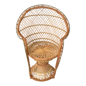 1970s Mid-Century Modern Emmanuelle Miniature Wicker Rattan Armchair Plant Stand