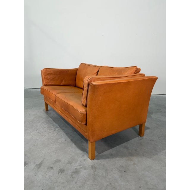Orange Mid 20th Century Danish Cognac Leather Loveseat For Sale - Image 8 of 9