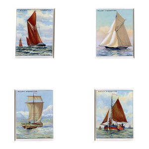 1929, Rigs of Sailing Ships Collector Cards, England, Set of 4 Original Cards, Matted