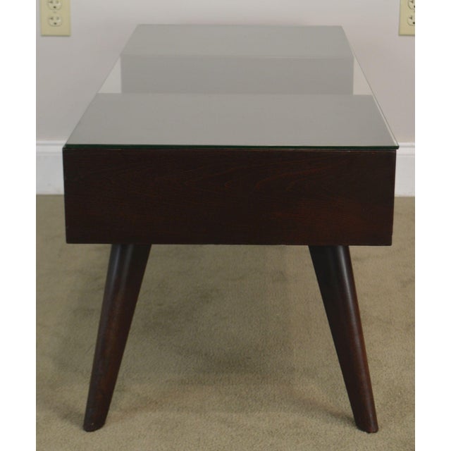 Mid Century Modern Vintage Mahogany 2 Drawer Glass Top Coffee