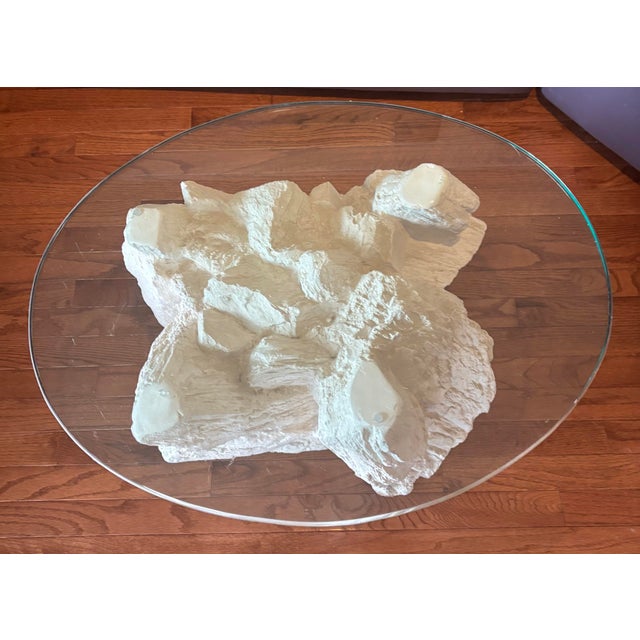1970s 1970s Sirmos Sculptural Plaster Rock Table With Oval Glass For Sale - Image 5 of 5