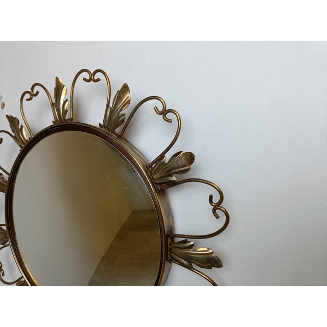 Metal Vintage Brass Sunburst Mirror, 1960s For Sale - Image 7 of 10