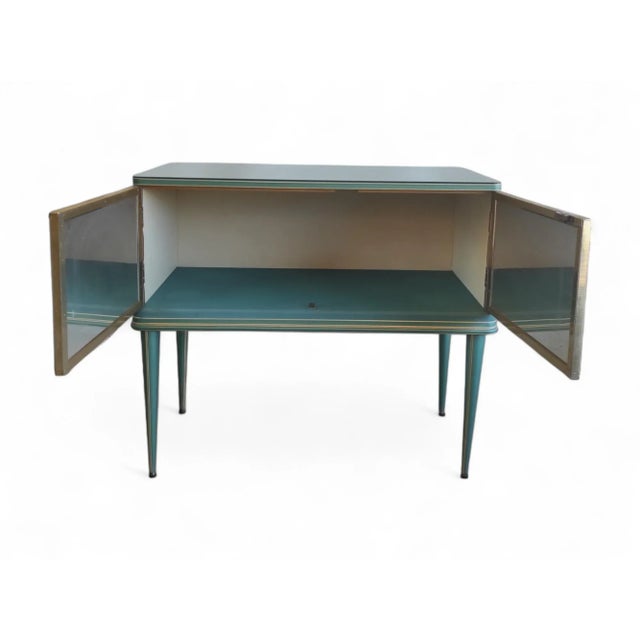 1950s Vintage Petrol Green Two-Door Buffet Cabinet, 1950s For Sale - Image 5 of 12