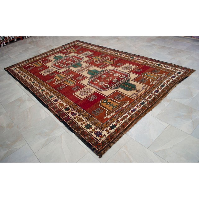 Textile Vintage Hand Knotted Turkish Rug Organic Wool Living Room Decor – 6′9″ × 10′6″ For Sale - Image 7 of 15