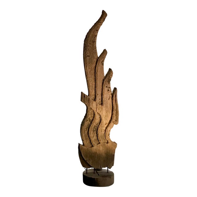 70" Large Mid 20th Century Thai Carved Teak Sculpture - Eternal Flame For Sale
