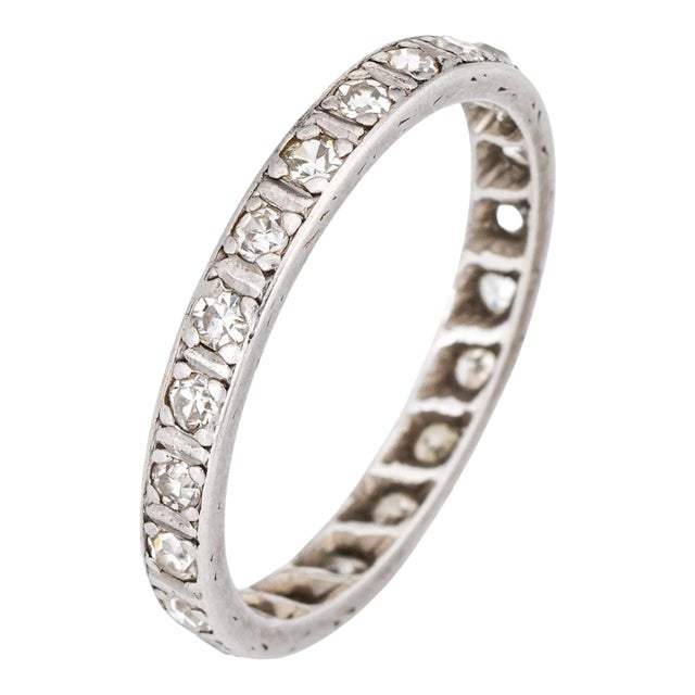Vintage Deco Diamond Band Platinum Wedding Ring Eternity Fine Jewellery size 5.25 For Sale