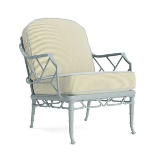 Brown Jordan Calcutta Lounge Chair in Harbor with Peal Green Stripe and Artic Welt Cushions For Sale
