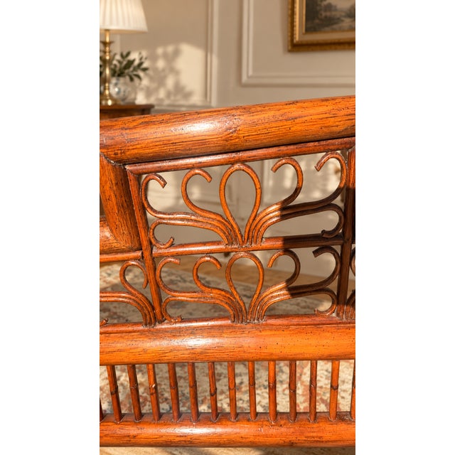 Brown 1970s Henredon Chinoiserie Bamboo King Headboard With Gilt Landscape Panels For Sale - Image 8 of 12