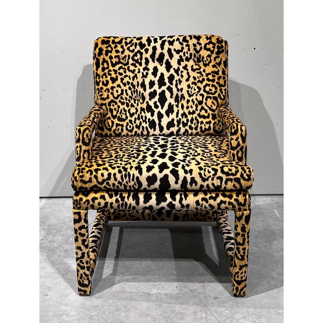 Leopard Velvet Dining Room Parson Chairs Attributed to Milo Baughman for Thayer Coggin Set of 6