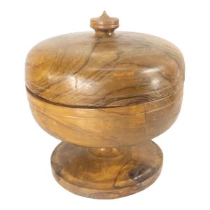 20th Century Carved Olivewood Turned Treenware Covered Bowl or Vessel