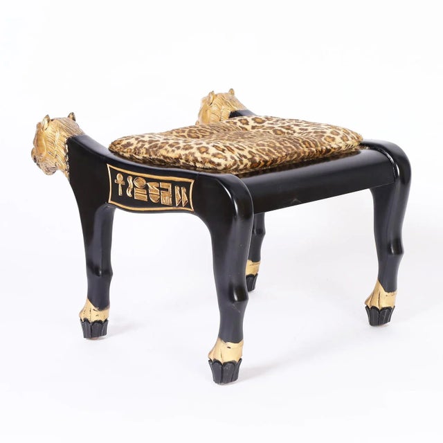 Egyptian Style Bench or Seat With Cat Heads For Sale - Image 4 of 10