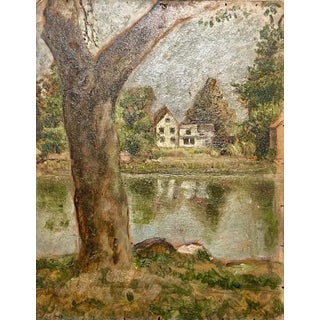 Simka Simkhovitch, Simka Simkhovitch WPA Artist Oil Painting American Modernist Landscape Pond Tree, c.1930's For Sale