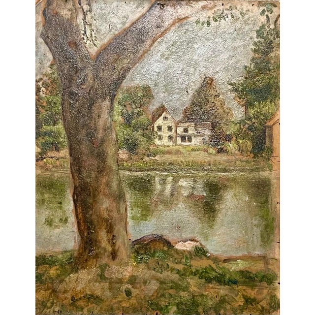 Simka Simkhovitch, Simka Simkhovitch WPA Artist Oil Painting American Modernist Landscape Pond Tree, c.1930's For Sale
