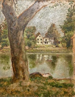Simka Simkhovitch, Simka Simkhovitch WPA Artist Oil Painting American Modernist Landscape Pond Tree, c.1930's