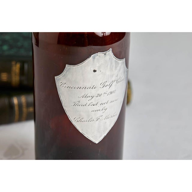 1908 Antique Sterling Silver Overlay Golf Award Trophy Decanter For Sale - Image 4 of 5