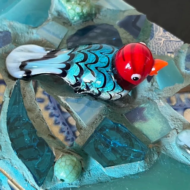 Mid-Century Mosaic Trinket Box With Mouth Blown Art Glass Bird Detail For Sale - Image 9 of 11