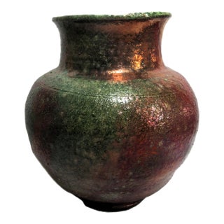 Raku Studio Pottery Pot Signed For Sale