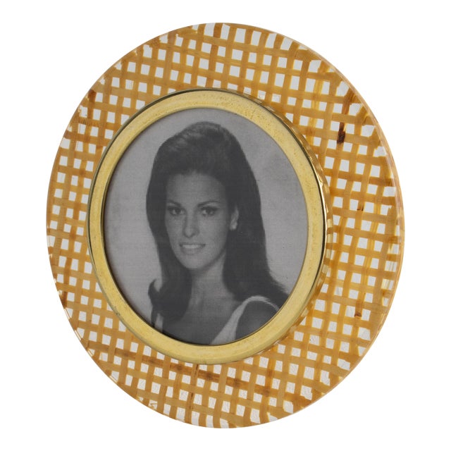 Italian Lucite, Rattan and Gilded Aluminum Picture Frame For Sale