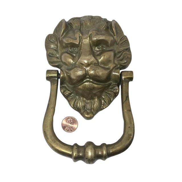 1940s English Brass Lion Head Door Knocker For Sale - Image 6 of 9